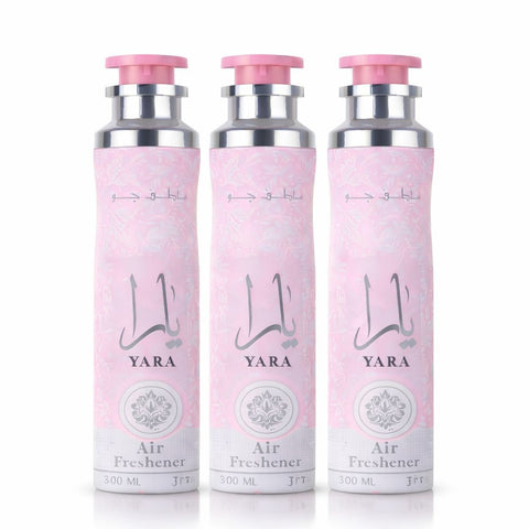 Lattafa Yara Air Freshener 300ml - Floral Room Spray - Home Office Car Fragrance Spray - Odor Eliminator - Pack of 3