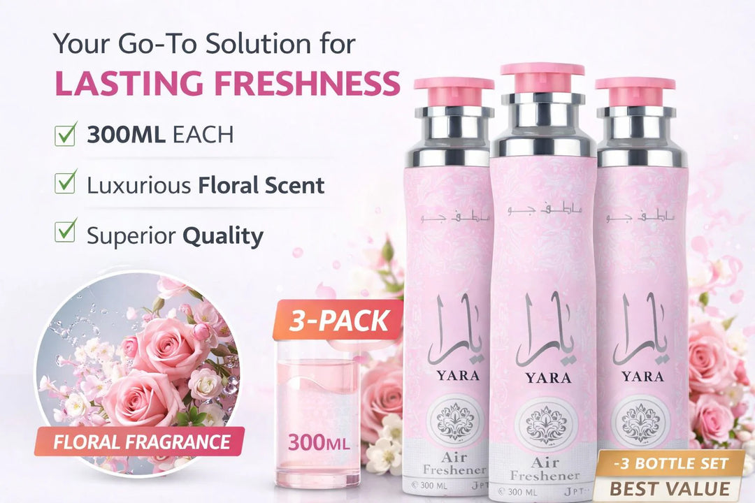 Lattafa Yara Air Freshener 300ml - Floral Room Spray - Home Office Car Fragrance Spray - Odor Eliminator - Pack of 3