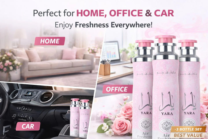 Lattafa Yara Air Freshener 300ml - Floral Room Spray - Home Office Car Fragrance Spray - Odor Eliminator - Pack of 3