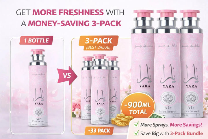 Lattafa Yara Air Freshener 300ml - Floral Room Spray - Home Office Car Fragrance Spray - Odor Eliminator - Pack of 3