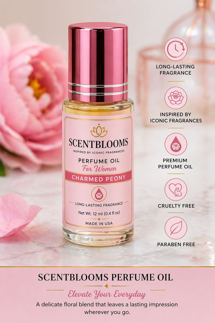 ScentBlooms Charmed Peony Perfume Oil for Women – Long Lasting Floral Fragrance Roll-On 12ml (0.4 oz) – Travel Size Luxury Scent