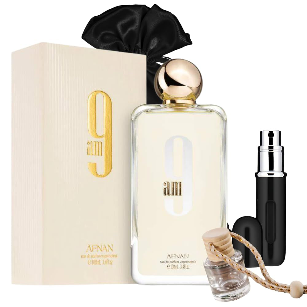 9 AM Edition Unisex Eau De Parfum Spray 100ML with 5Ml Portable Refillable Atomizer and Refillable Car Freshener in an Elegant Satin Gift Bag