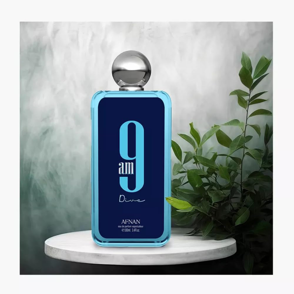 Bundle of  9 AM Dive Unisex Eau De Parfum 100Ml with 5Ml Portable Refillable Atomizer and Refillable Car Freshener in a Satin Gift Bag