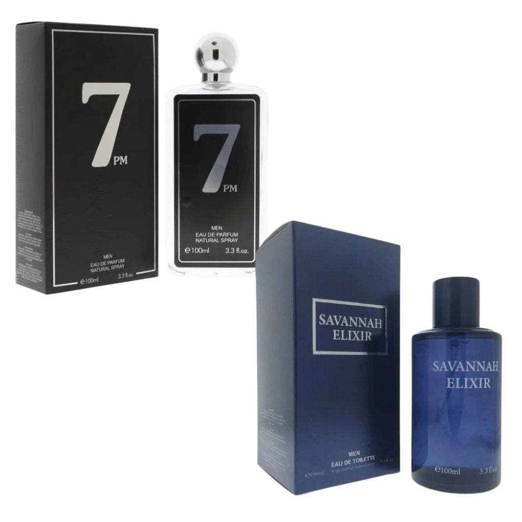 Night Out Perfumes For Men – 2 Pack Set – 7PM Men + Savannah Elixir – 3.4 oz / 100 ml Each