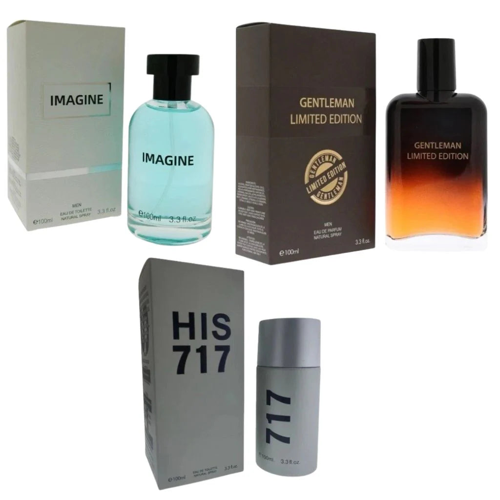 Classic Perfumes For Men – 3 Pack Set – Gentleman Limited + HIS 717 + Imagine – 3.4 oz / 100 ml Each