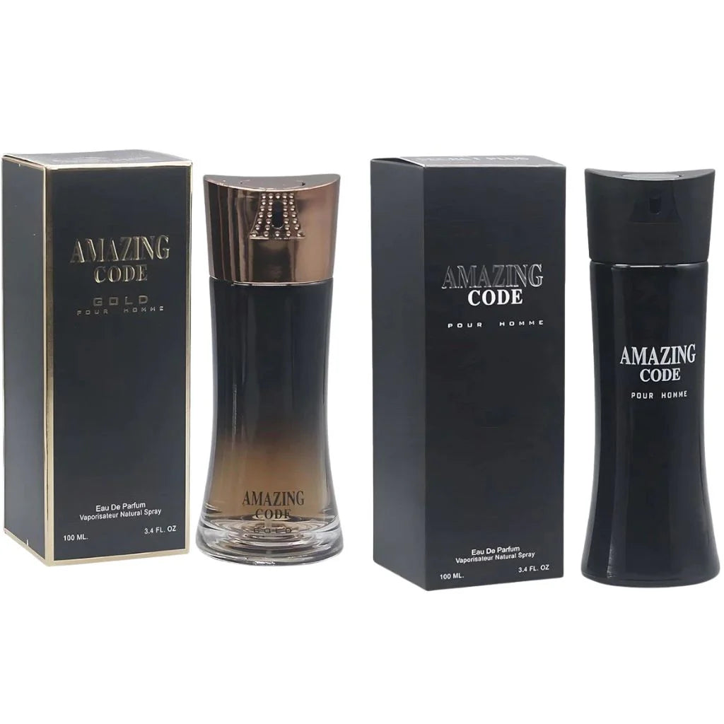 Amazing Code &amp; Amazing Code Gold Eau De Parfum For Men Combo Set – 2 Sprays – 3.4 oz / 100 ml Each