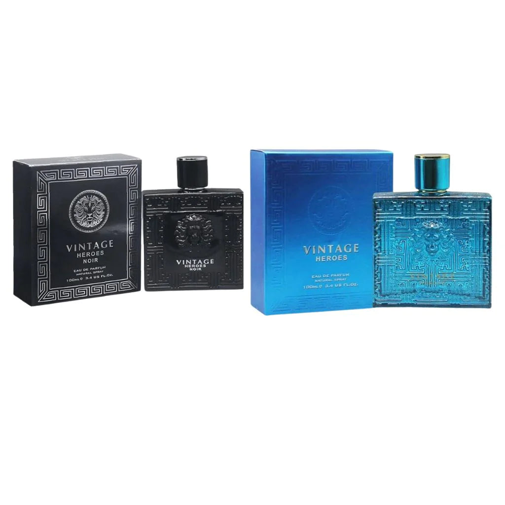 Vintage Heroes Noir & Vintage Heroes Eau De Parfum For Men Combo Set – 2 Sprays – 3.4 oz / 100 ml Each