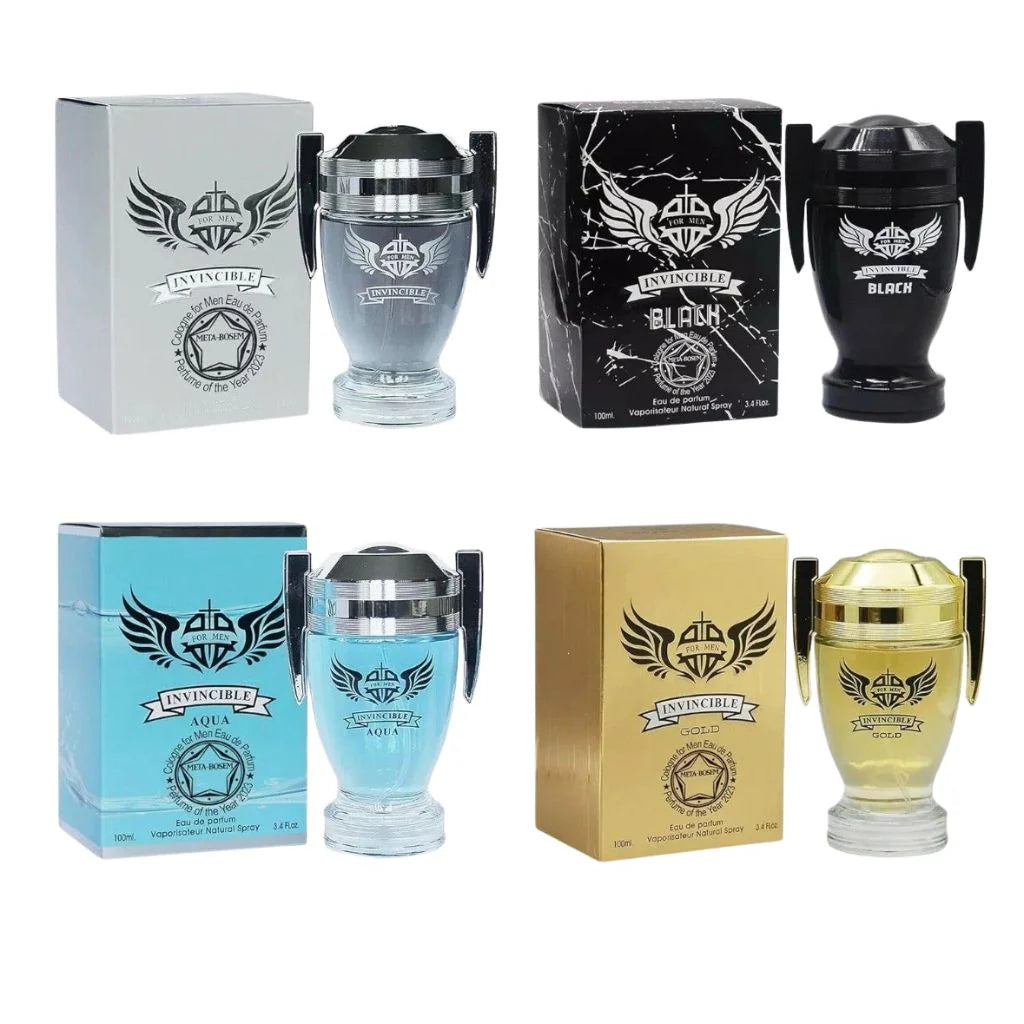 Invincible 4-Pc Set Cologne for Men – Classic Collection – 4 Sprays – 3.4 oz / 100 ml Each