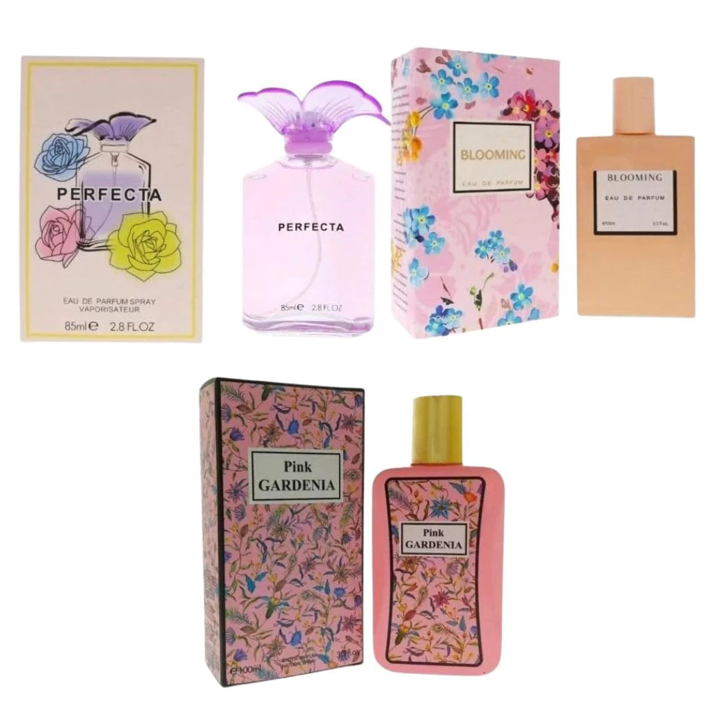 Elegant Bloom Perfume Set for Women – 3 Sprays – 3.4 oz / 100 ml Each (Perfecta, Blooming, Gardenia)