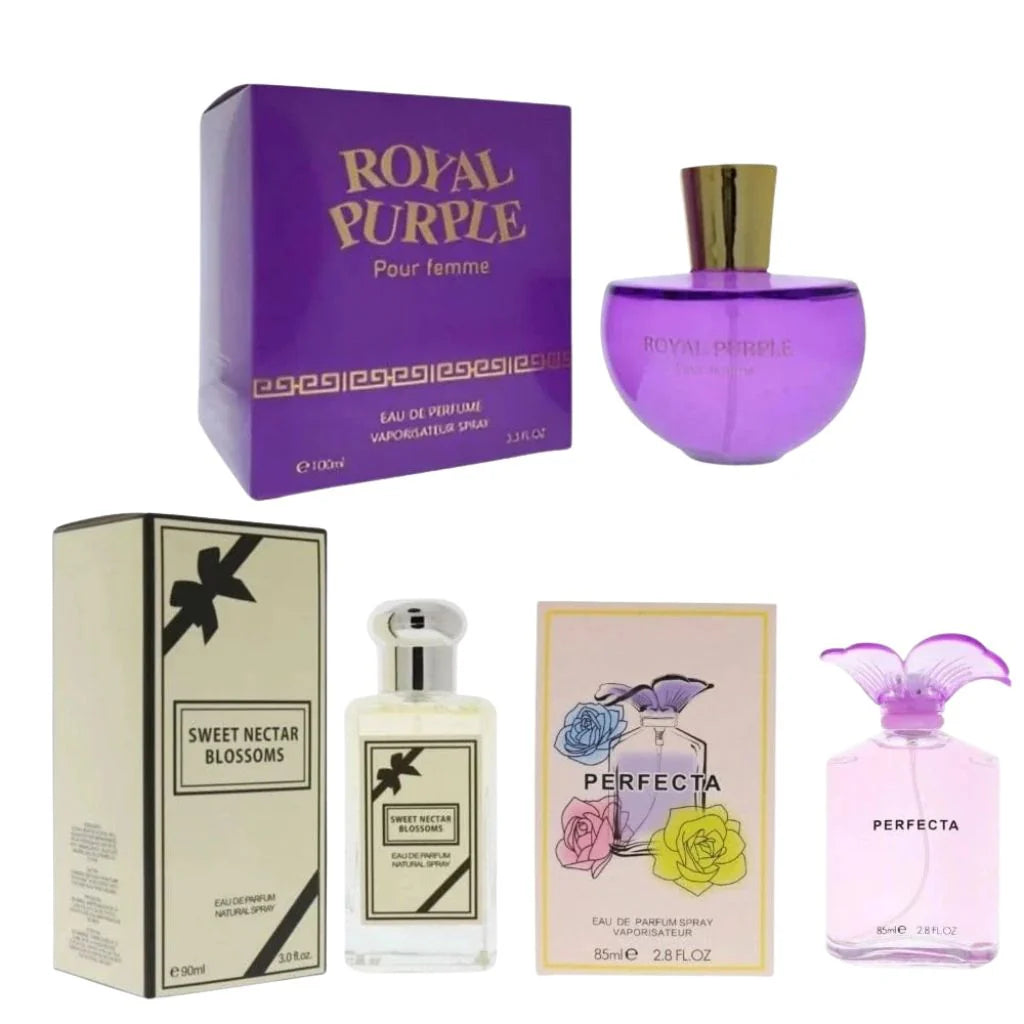 Perfume for Women – Set of 3 – Eau de Parfum Sprays – 3.4 oz / 100 ml Each (Royal Purple, Sweet Nectar, Perfecta)