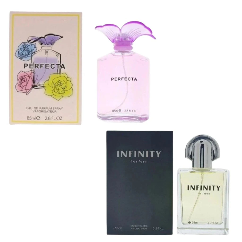 Royal Elegance Perfume Gift Set – 2 Sprays – 3.4 oz / 100 ml Each (Perfecta [Women], Infinity [Men]