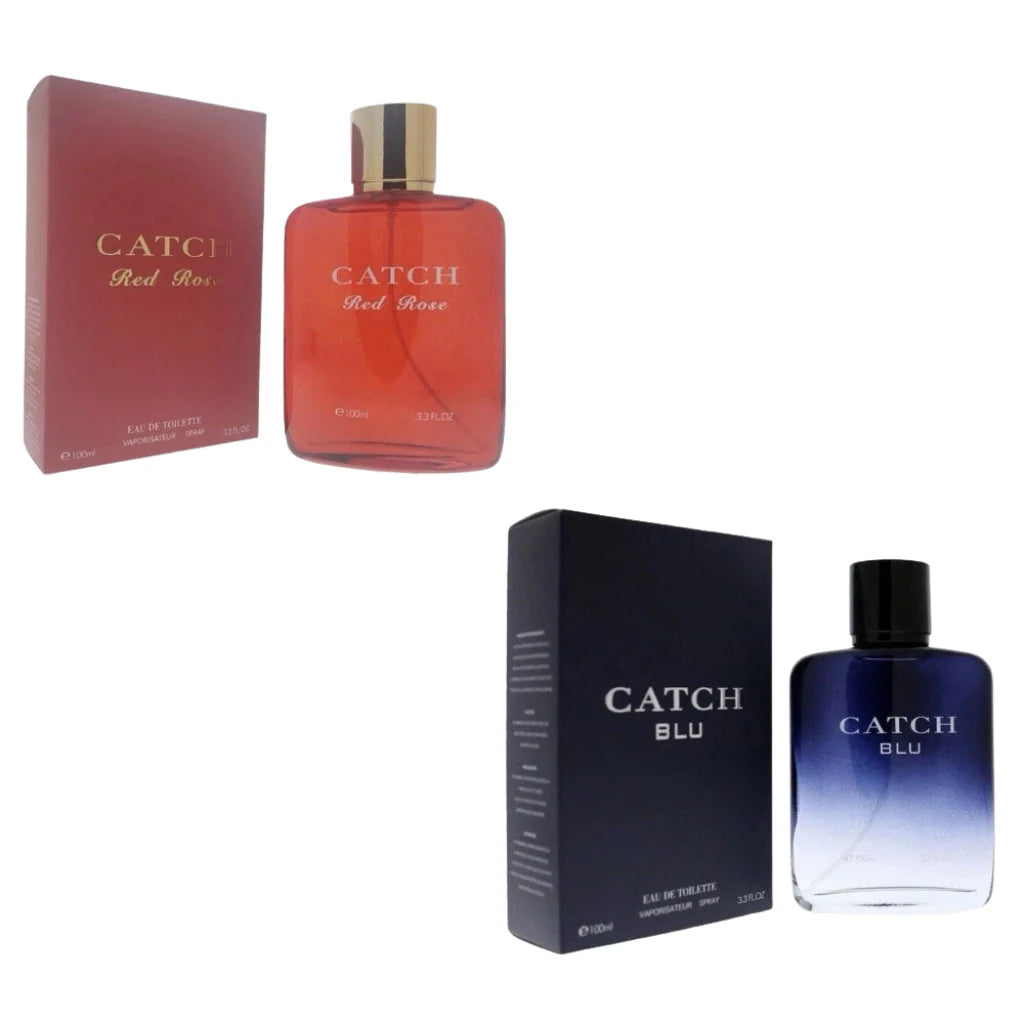 Perfume Set for Men &amp; Women – 2 Sprays – 3.4 oz / 100 ml Each (Catch Blu [Men], Catch Red Rose [Women])